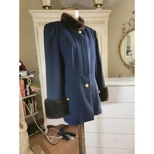 Vintage 1980s George Simonton For Neiman Marcus Woo Jacke Navy Faux Fur Size 10